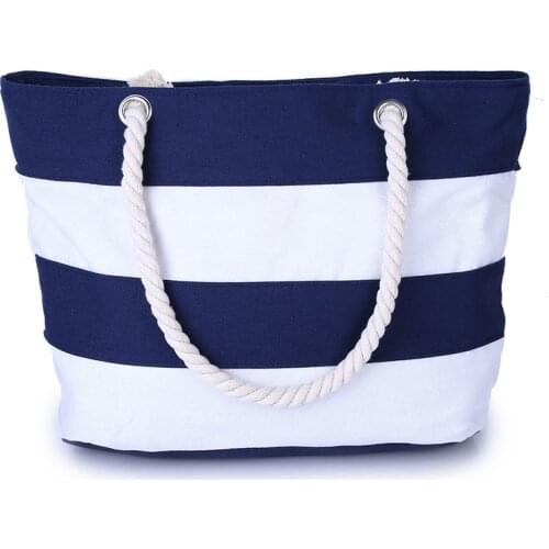 2021 Striped Stitching Canvas Tote Shopping Bag Women Shoulder Bags Large Capacity