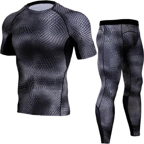 2021 Dry Fit Compression Tracksuit Men Fitness Tights Short Sleeve Shirts Set Gyms Crossfit T Shirt Leggings 2pcs/Sets Underwear