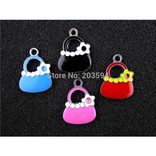 AE353 Mix Color 20Pcs Alloy Metal Enamel Bag Charms Pendants 23x17mm