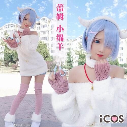 Anime Re:Life In A Different World From Zero Rem Cosplay Costumes Fairy Tale Little Sheep Lamb Wool Sexy Dress Full Set In Stock