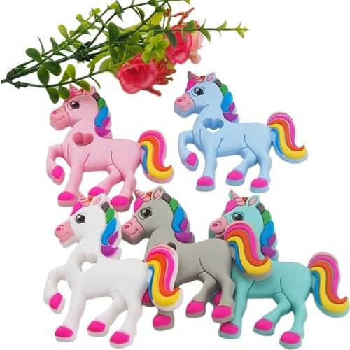 Chenkai 5PCS Silicone Unicorn Teether Smoothing Cartoon Pacifier For Baby Sensory Nursing Necklace Bracelet Jewelry Accessories