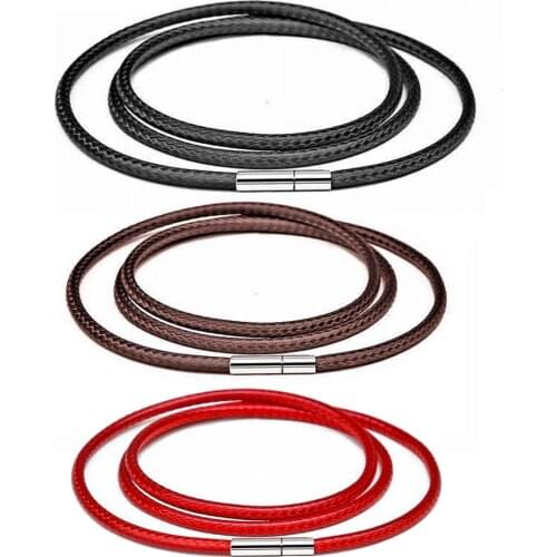 1-3mm 40-80cm Black Leather Cord Necklace Cord Wax Rope Lace Chain With Stainless Steel Rotary Clasp For Diy Necklaces Jewelry