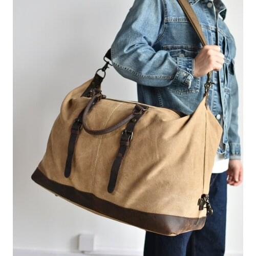 Canvas With Leather Weekend Tote Bag Travel Bags Hand Luggage For Men Large Capacity Duffle Bag