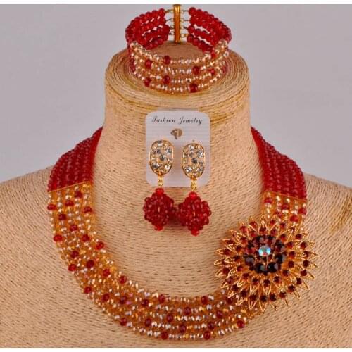 In fashion wine and champagne gold ab costume necklace african set nigerian beads jewelry set 5SZ-06