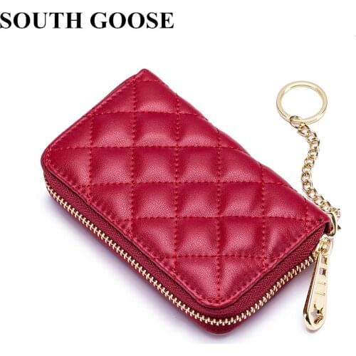 Fashion Women Coin Purses Split Leather Multi-function Organizer Bag Female Luxury Plaid Card Holder Small Wallets With Key Ring