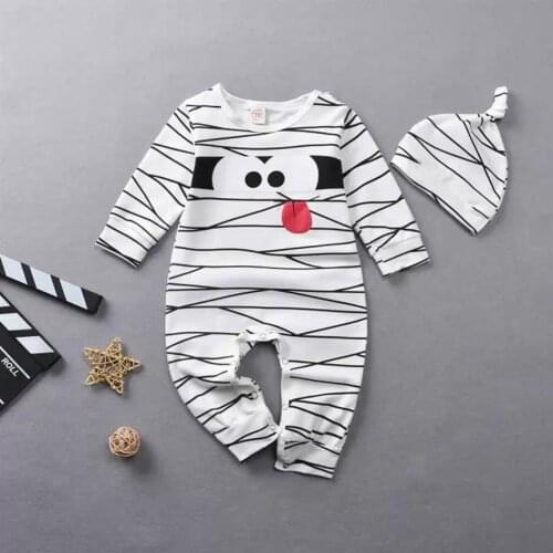Fashion Newborn Infant Baby Girls Boys Long Sleeve Halloween Mummyl Printed One Piece Romper Jumpsuit Hat Outfits Costume#g4