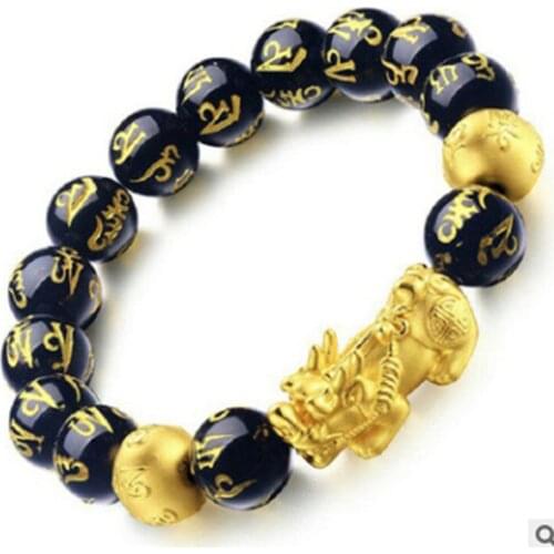 Fashionable Natural Stone Black Obsidian Pixiu Bracelet Pixiu Lucky Brave Troops Charms Jewelry for Women & Men