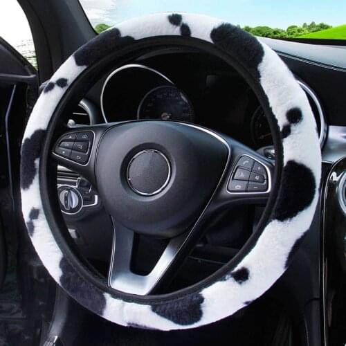 New Fashion Plush Car Steering Wheel Cover 37-38cm Cute Cows Spots Auto Steering Wheels Case Car Interior Decoration