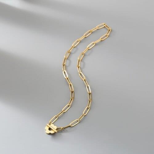 2021 French Small Chrysanthemum Stainless Steel Paper Clip Chain Temperament Collar For Women Girl Trendy Jewelry Gift