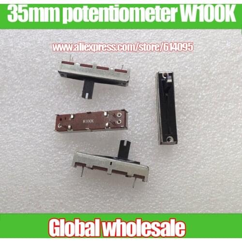 20pcs 35mm single linear slide potentiometer fader W100K / stroke 20mm with white point / handle length 10mm / mono mixer fader
