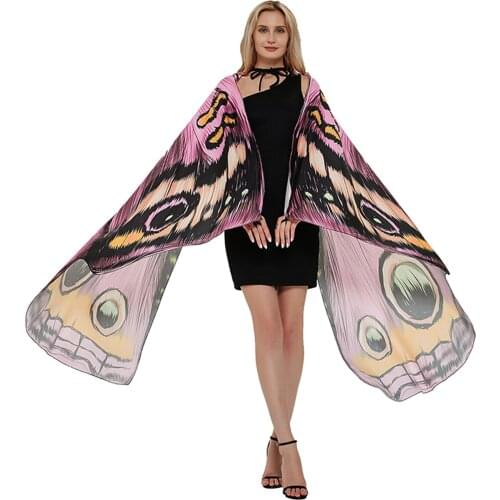 New Halloween Women Butterfly Cloak Shawl Cover with Bright Color Adjustable Hand Strap Cosplay Holiday Party Costume