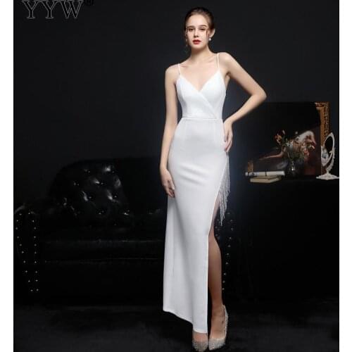 New Women Sexy High Side Slit Evening Dress Elegant Female Backless Fashion Strapes Backless Party Dress Evening Long Gown