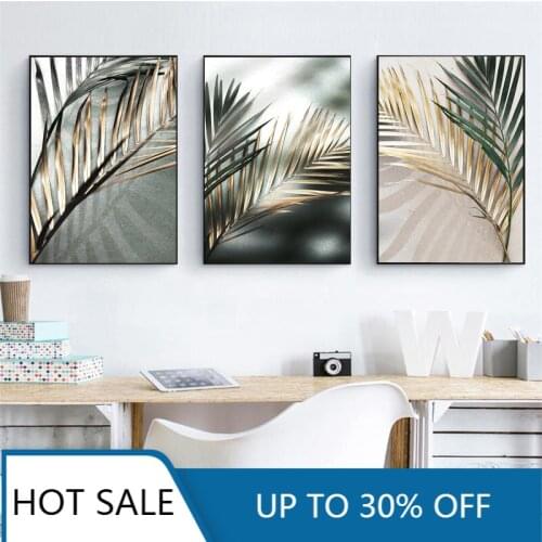 Nordic Wall Art Canvas Painting Poster Golden Palm Leaf Plant Print Botanical Scandinavian Wall Decor Picture Home Room Decor