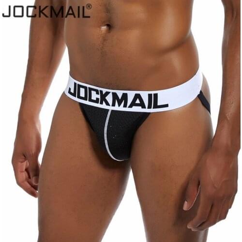 JOCKMAIL Sexy Men Underwear Men Jockstrap Mesh tanga hombre string homme Cueca sissy thong Mens briefs Gay Underwear Penis Pouch