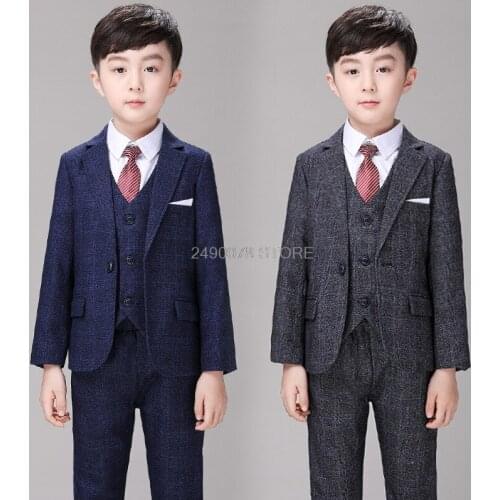 Flower Boys Wedding Suit Children Formal Blazer Vest pants Tie 4Pcs Clothing Set Kids Performance Blazer Tuxedo Dress Costume