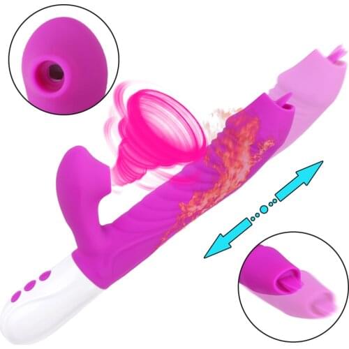 Telescopic Rotating Dildo Vibrator Sex Shop Sucking Clitoral Stimulator Tongue Vibrator Heating G-spot Vagina Dildos