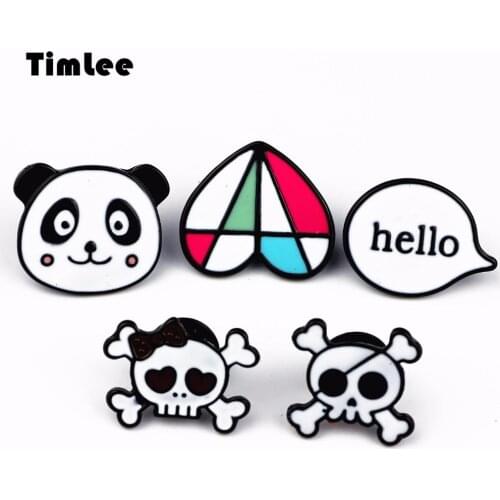 Timlee X235 Cartoon Cute Skull Heart Panda Brooch Pins Brooches Gift Wholesale