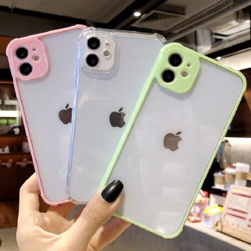 Ultra Thin Clear Candy Color Bumper Case For iPhone 11 12 Pro X XR XS Max Shockproof Acrylic Phone Cover On SE2 7 8 Plus 12 Mini