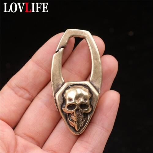 Vintage Punk Men Copper Skull Face Car Keychain Trinket Metal Brass Skeleton Key Chain Rings Hanging Jewelry DIY Keyrings Parts