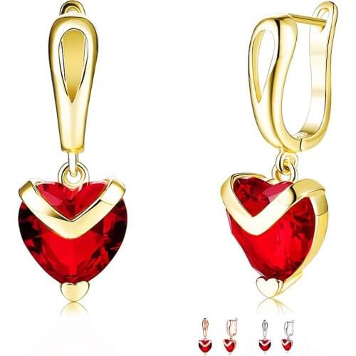 ZEMIOR Heart Shape Fashion Earrings For Women 2021 Statement Transparent Red Zircon Rose Gold Korea Drop Earring Jewelry Hot