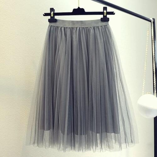 New Summer Tulle Skirt Women Fashion High Waist Mesh Knee-length Ball Gown Double-deck Tulle Skirt Female Pleated Skirts