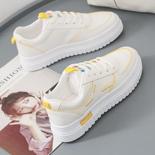 2021 New White Sneakers Women Fashion Comfortable Platform Vulcanize Shoes Lace Up Flats Casual Ladies Footwear Summer Basket