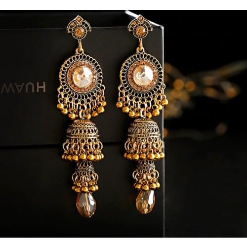 Retro Gold Earrings Indian Jewelry For Women 2019 Geometric Boho Long Bell Tassel Statement Wedding Vintage Earrings