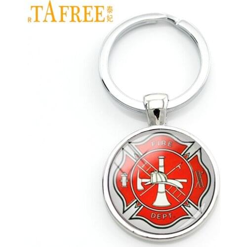 TAFREE Charm firefighter badge key chain handmade Maltese Cross keychain Firemen Symbol of jewelry KC387