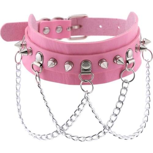 2021 Fashion Stainless Steel Chain Rivets Choker Necklaces Women Collar PU Leather Sweet Gothic Accessories Gift Party Club Hot