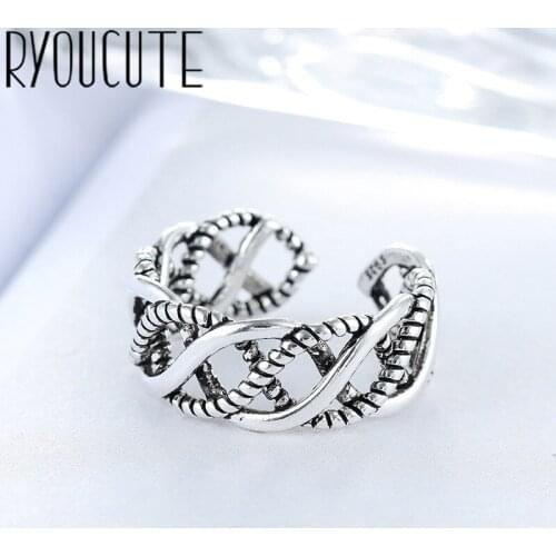 Punk Retro Real Silver Color Hollow Rings for Women Luxury Bohemian Vintage Statement Jewelry Antique Finger Big Ring