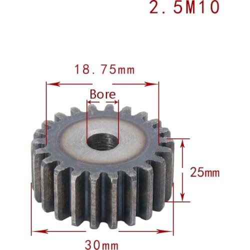1Pcs Mod 2.5 Spur Gear 10-25 Tooth 45# Carbon Steel Thick 25mm 2.5 Module Metal Transmission Pinion Gear