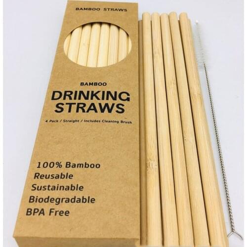 12pcs/set Reusable Eco-Friendly Bamboo Drinking Straws Party + Clean Brush Kitchen Bar Tools Cocina DropShipping
