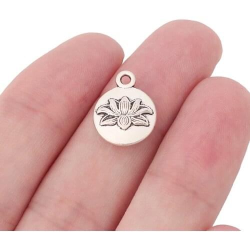 20 x Tibetan Silver Lotus Flower Round Charms Pendants for DIY Necklace Jewelry Making Accessories 16x13mm