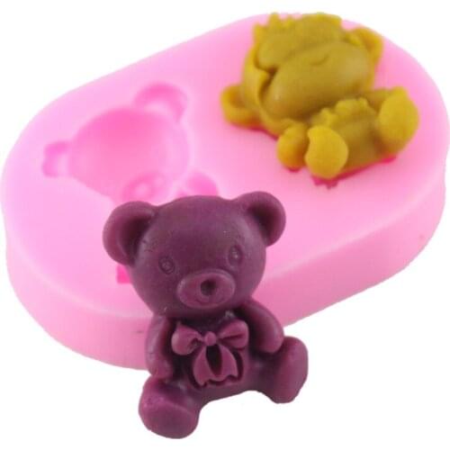3 pieces/lot) Latest 6 * 4 * 1.3 cm bear and monkey cartoon animals shape silicone fondant cake mold candy stamp moulding tools