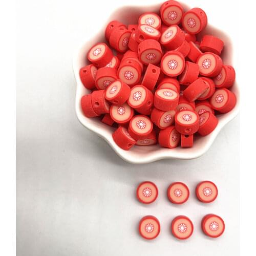 30pcs 10mm Fruit Pattern Beads Polymer Clay Spacer Loose Beads for Jewelry Making DIY Handmade Bracelets Accessories #09