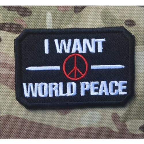 3D Embroidery Patches Armband Loops And Hook I WANT WORLD PEACE Patches English Embroidery Armband Badges