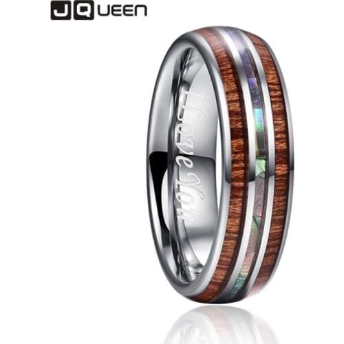 6mm Hawaiian Koa Wood and Abalone Shell Tungsten Carbide Rings Wedding Rings for Women Men