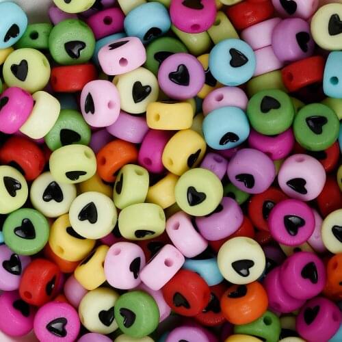 7mm Heart Beads, Mixed Color Heart Beads, Spacer Beads Acrylic Symbol Beads Rainbow color Beads 100pcs