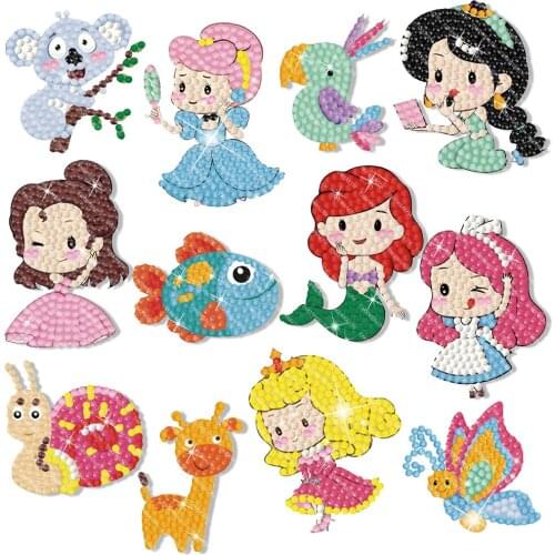 5D DIY Diamond Painting Stickers Princess Art Set Beginners Mosaic Stickers by Numbers Kits Crafts Set for Children