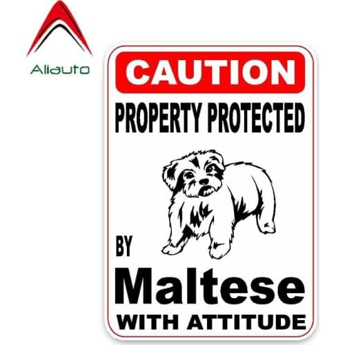 Aliauto Car Accessories Property Protected By Maltese Dog Decoration Waterproof Reflective Decal Sticker Vinyl,14cm*10cm