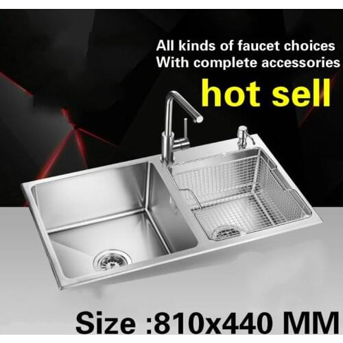 Free shipping Manual double groove kitchen sink big 1 mm thick food grade 304 stainless steel standard hot sell 81x44 CM