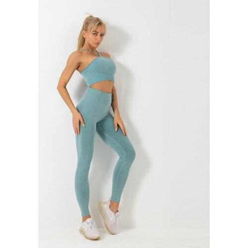 Seamless Yoga Set Sports Fitness High Waist Hip-lifting Trousers Sleeveless Top Suits Workout Clothes Gym Leggings Set for Women