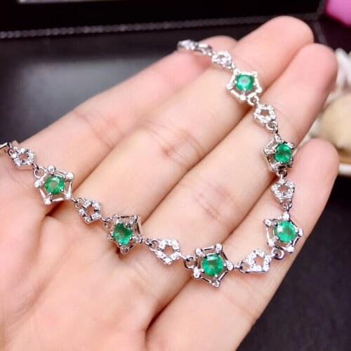 Chain bracelet Natural and Real Emerald Bracelet Free shipping Natural real Emerald Bracelet 925 sterling Sliver