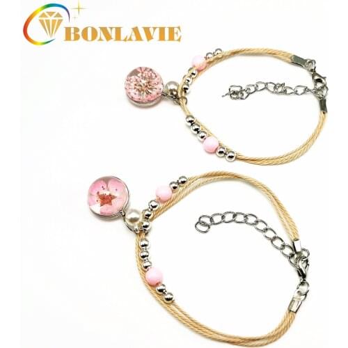 Simple Personality Cherry Student Jewelry Glass Dried Flower Plant Bracelet Anti-fatigue Heart-shaped Ladies Bracelet