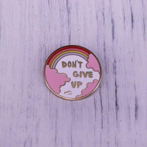 Riso Art Don't Give Up Enamel Pin Rainbow Clouds Seagull Brooch Round Badge