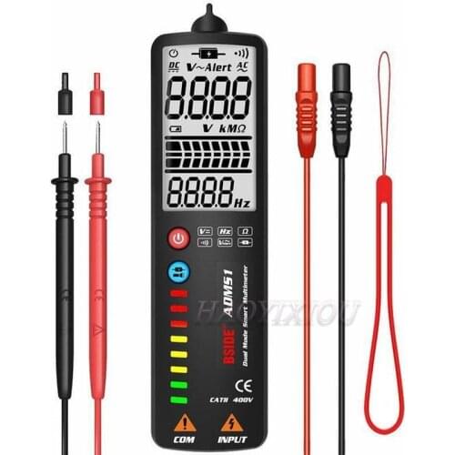 BSIDE ADMS1 Digital LCD Multimeter X1 3-Line Display Auto Voltage Tester Curved Screen Voltmeter with Analog Bar 8 LED Indicator