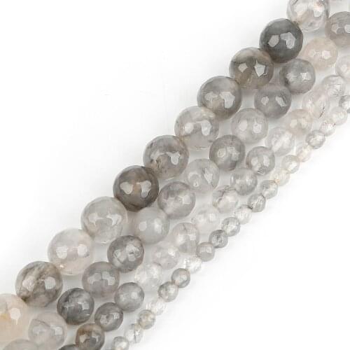 Natural Stone Beads Round Cloud Gray Beads Faceted Beads For Jewelry Making 4/6/8/10mm 15