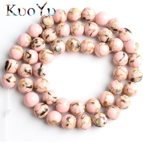 Pink Shell Turquoises Stone Synthesis Beads Round Loose Spacer Beads For Jewelry Making DIY Bracelets 15'Strand 4/6/8/10/12mm