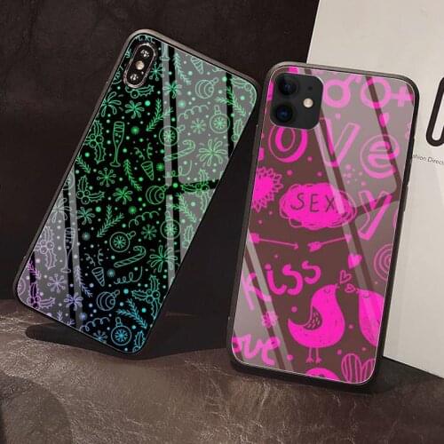 Neon pattern Phone Case Tempered Glass For iPhone 12 Pro Max Mini 11 Pro XR XS MAX 8 X 7 6S 6 Plus SE 2020 case