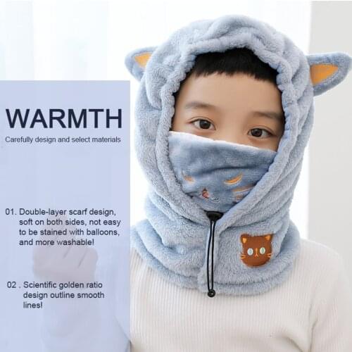 Children Warm Hat Kid Baby Girls Boys Hooded Scarf Caps Hat Winter Cartoon Knit Ear Protection Thicken Cap Childrens